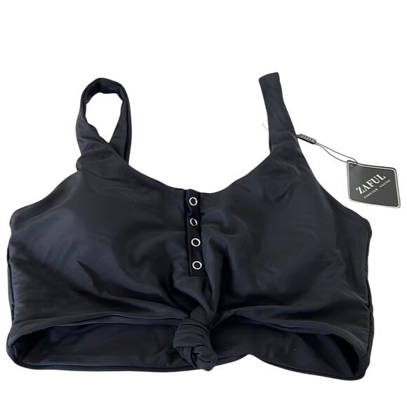 Zaful Black 2 Piece High Waist Swimsuit Bikini NWT Woman Size Medium Snap Front - Picture 3 of 11